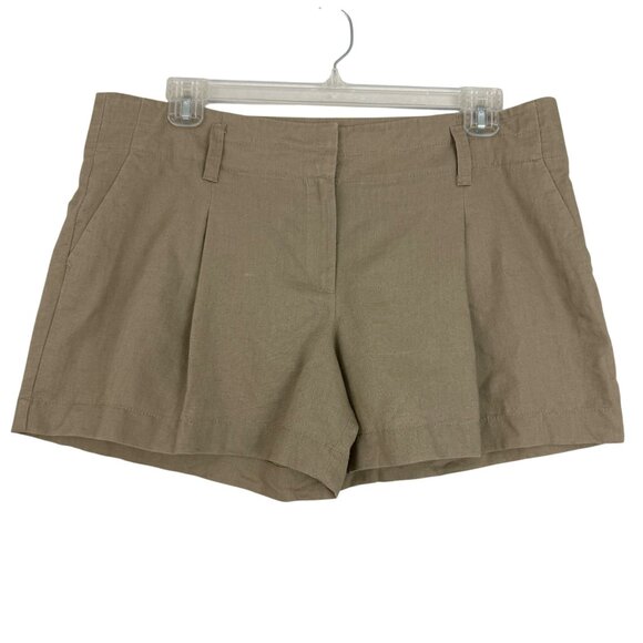 Ann Taylor Shorts Women's 14 Linen Blend High Rise Pleated Pockets 4" Inseam Tan - Picture 1 of 13